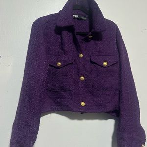 Zara cropped purple blazer